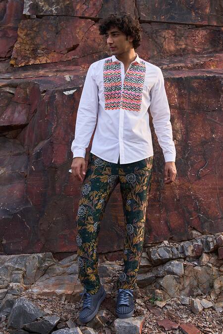 Buy_Dash And Dot_White 100% Organic Cotton Dori Work Embroidered Shirt_Online_at_Aza_Fashions