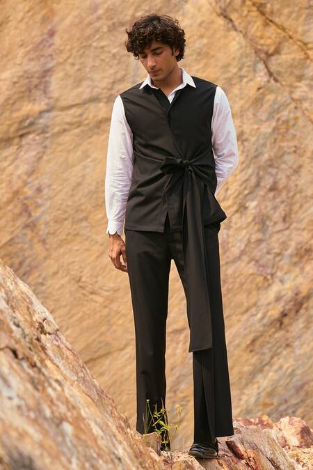 Shop_Dash And Dot_Black 2% Lycra, 35% Viscose, 63% Polyester Wide Legged Pant_Online_at_Aza_Fashions