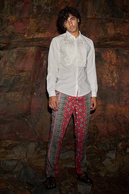 Shop_Dash And Dot_White 100% Organic Cotton Fringe Layered Bib Shirt_Online_at_Aza_Fashions