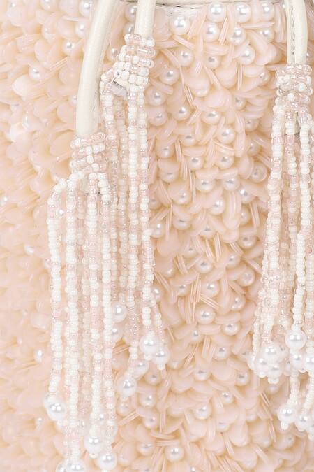 The Leather Garden_Pink Sequin And Pearl Embellished Desert Rose Potli Bag _at_Aza_Fashions