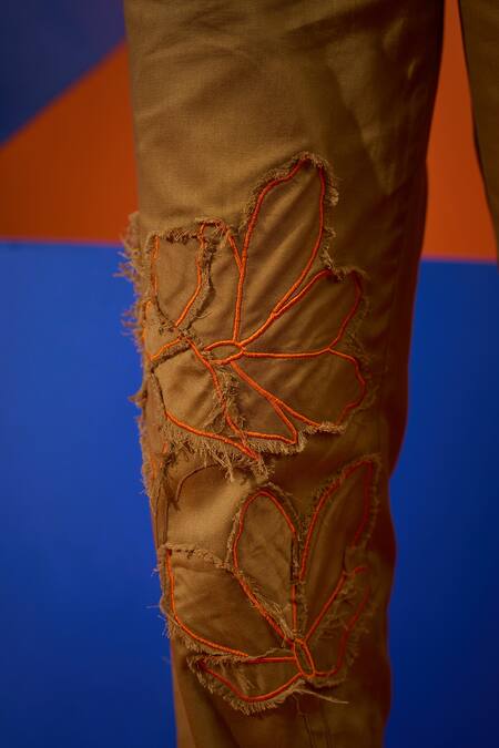 The Dramebaaz CO Orange Cotton Patchwork Asymmetric Earth Colorblock Top And Pant Set Online at Aza Fashions The Dramebaaz CO_Orange Cotton Patchwork Asymmetric Earth Colorblock Top And Pant Set _Online_at_Aza_Fashions