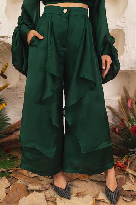 House Of Fett_Emerald Green Satin Cowl Co-ord Set _Online_at_Aza_Fashions