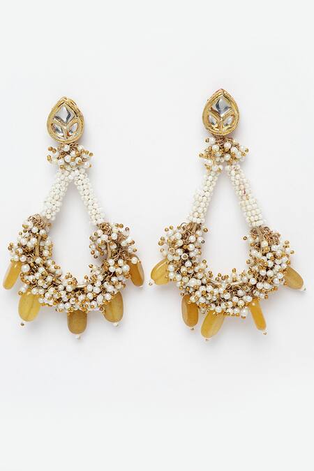 Dugran By Dugristyle Cream Stones, Smocking Pearl Embellished Drops Online at Aza Fashions Dugran By Dugristyle_Cream Stones, Smocking Pearl Embellished Drops _Online_at_Aza_Fashions