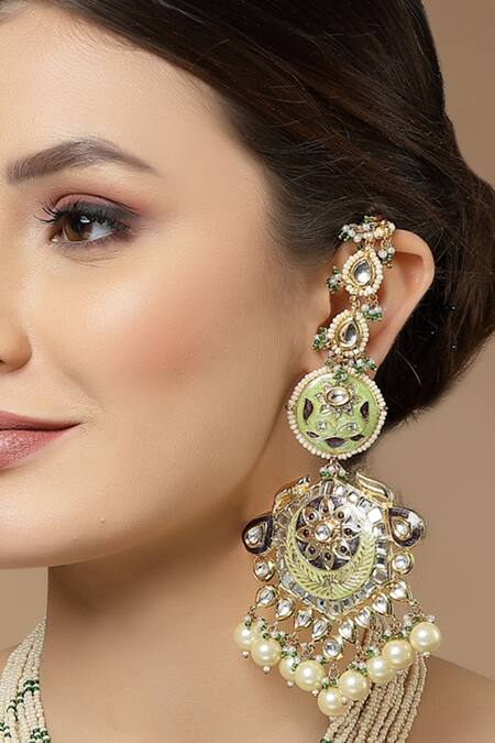 Shop Dugran By Dugristyle Multi Color Pearls, Metallic Thread Meenakari Work Dangler Earrings Online at Aza Fashions Shop_Dugran By Dugristyle_Multi Color Pearls, Metallic Thread Meenakari Work Dangler Earrings _Online_at_Aza_Fashions