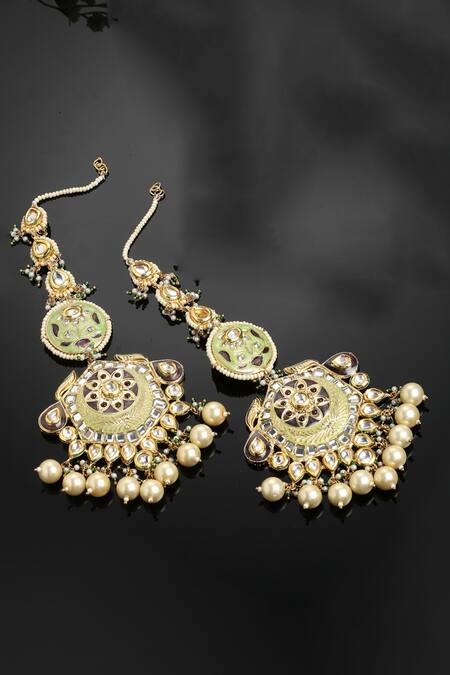 Dugran By Dugristyle Multi Color Pearls, Metallic Thread Meenakari Work Dangler Earrings Online at Aza Fashions Dugran By Dugristyle_Multi Color Pearls, Metallic Thread Meenakari Work Dangler Earrings _Online_at_Aza_Fashions