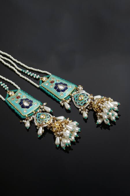 Dugran By Dugristyle Multi Color Metallic Thread, Pearls Meenakari Work Jhumkis Online at Aza Fashions Dugran By Dugristyle_Multi Color Metallic Thread, Pearls Meenakari Work Jhumkis _Online_at_Aza_Fashions