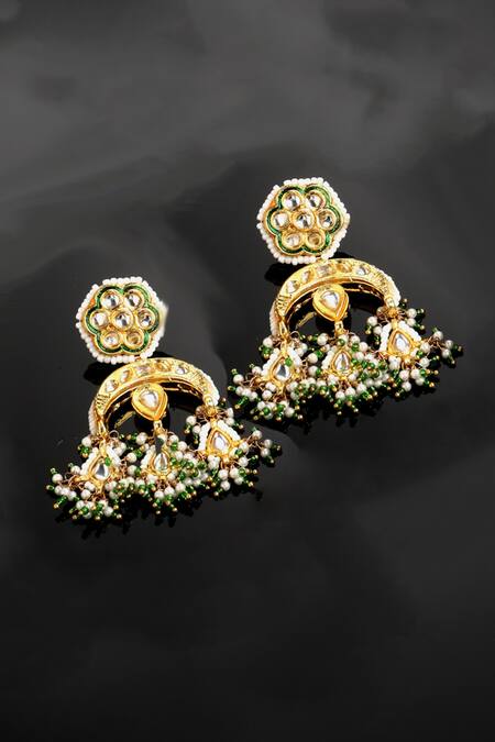 Dugran By Dugristyle_Multi Color Pearls, Diamonds, Stones Drop Chandbalis _Online_at_Aza_Fashions