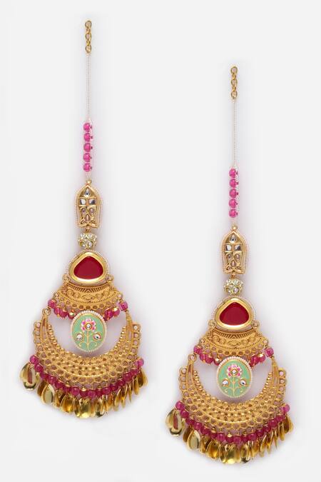 Dugran By Dugristyle Pink Pearls, Stones Floral Pattern Chandbalis Online at Aza Fashions Dugran By Dugristyle_Pink Pearls, Stones Floral Pattern Chandbalis _Online_at_Aza_Fashions