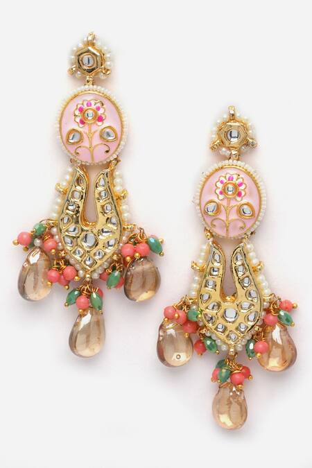 Dugran By Dugristyle Pink Pearls Floral Pattern Embellished Earrings Online at Aza Fashions Dugran By Dugristyle_Pink Pearls Floral Pattern Embellished Earrings _Online_at_Aza_Fashions