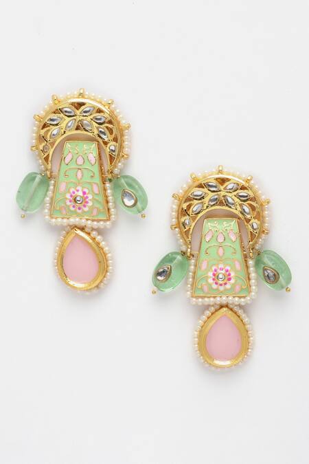 Buy Dugran By Dugristyle Green Pearls, Stones Crescent Embellished Earrings Online at Aza Fashions Buy_Dugran By Dugristyle_Green Pearls, Stones Crescent Embellished Earrings _Online_at_Aza_Fashions
