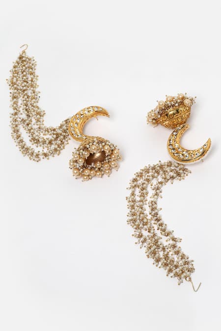 Buy_Dugran By Dugristyle_Cream Pearls, Stones Embellished Jhumkas _Online_at_Aza_Fashions