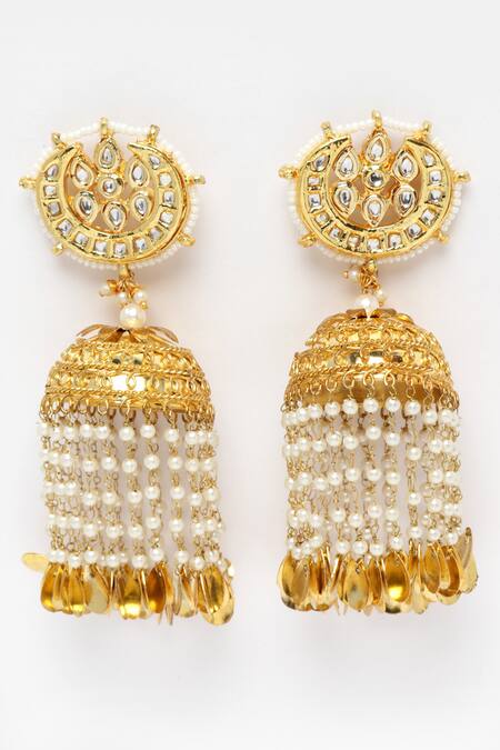 Dugran By Dugristyle Cream Pearl Embellished Long Jhumkas Online at Aza Fashions Dugran By Dugristyle_Cream Pearl Embellished Long Jhumkas _Online_at_Aza_Fashions