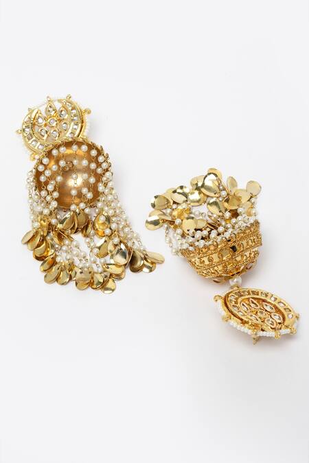 Buy Dugran By Dugristyle Cream Pearl Embellished Long Jhumkas Online at Aza Fashions Buy_Dugran By Dugristyle_Cream Pearl Embellished Long Jhumkas _Online_at_Aza_Fashions