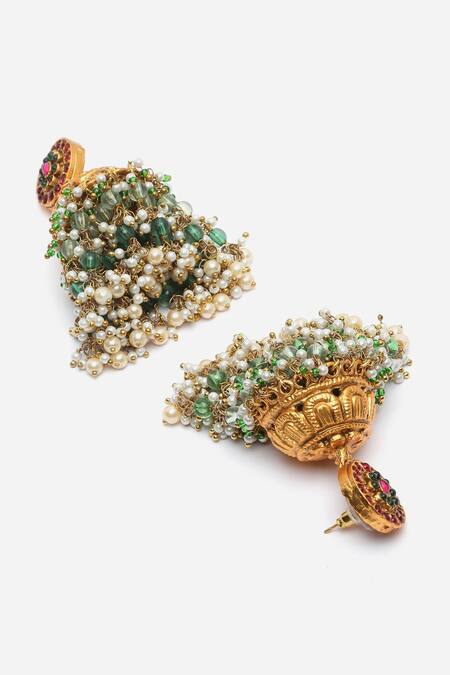 Buy Dugran By Dugristyle Gold Plated Pearls, Stones Bead Drop Layered Jhumkis Online at Aza Fashions Buy_Dugran By Dugristyle_Gold Plated Pearls, Stones Bead Drop Layered Jhumkis _Online_at_Aza_Fashions