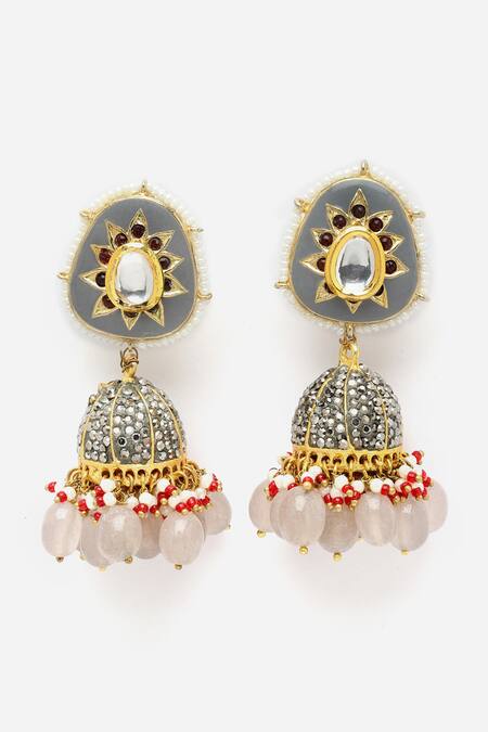Dugran By Dugristyle Multi Color Metallic Thread, Pearls, Diamonds American Embellished Jhumkis Online at Aza Fashions Dugran By Dugristyle_Multi Color Metallic Thread, Pearls, Diamonds American Embellished Jhumkis _Online_at_Aza_Fashions