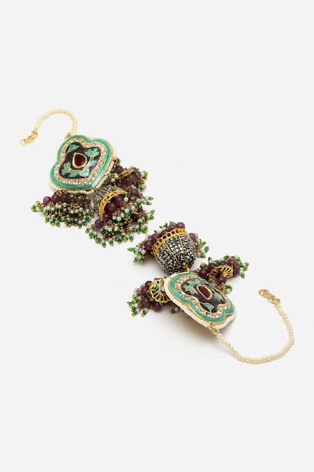Buy_Dugran By Dugristyle_Multi Color Pearls, Diamonds Meenakari And Bead Drop Jhumkis _Online_at_Aza_Fashions