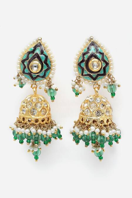 Dugran By Dugristyle_Multi Color Metallic Thread, Crystals, Diamonds Tear Drop Shape Jhumkis _Online_at_Aza_Fashions