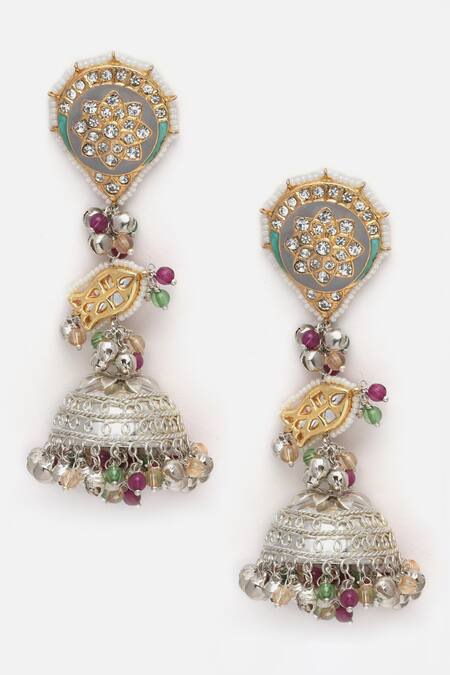 Dugran By Dugristyle Green Meenakari Long Embellished Jhumkas Online at Aza Fashions Dugran By Dugristyle_Green Meenakari Long Embellished Jhumkas _Online_at_Aza_Fashions