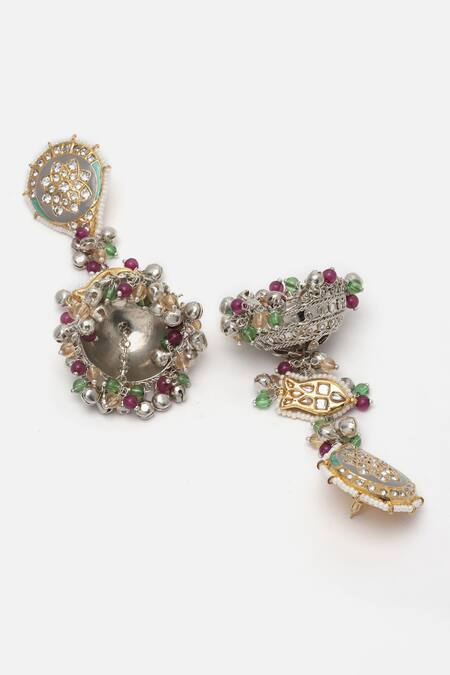Buy Dugran By Dugristyle Green Meenakari Long Embellished Jhumkas Online at Aza Fashions Buy_Dugran By Dugristyle_Green Meenakari Long Embellished Jhumkas _Online_at_Aza_Fashions