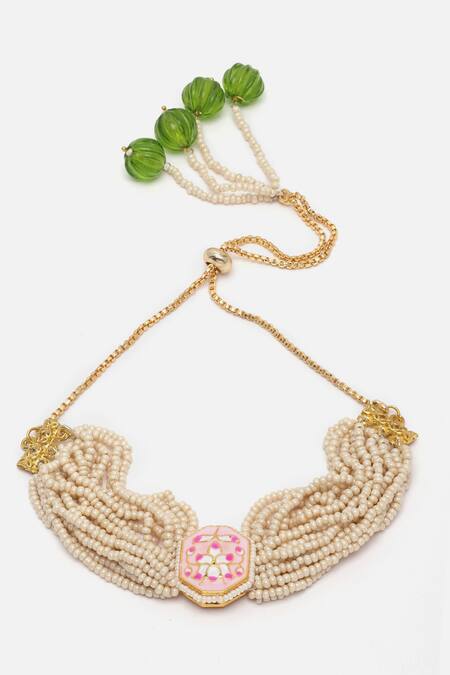 Dugran By Dugristyle_Pink Pearls, Stones Layered Strewn Bracelet _Online_at_Aza_Fashions