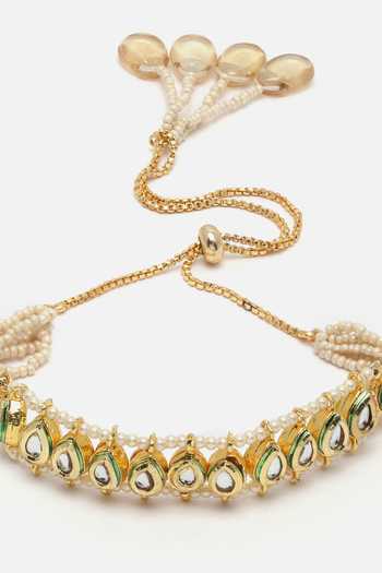 Buy_Dugran By Dugristyle_Gold Plated Pearls, Diamonds, Stones Kundan Studded Bracelet _Online_at_Aza_Fashions