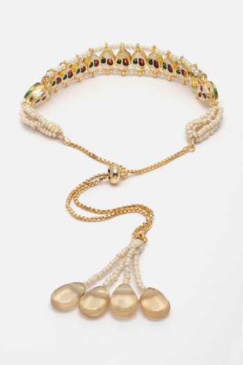 Shop_Dugran By Dugristyle_Gold Plated Pearls, Diamonds, Stones Kundan Studded Bracelet _Online_at_Aza_Fashions