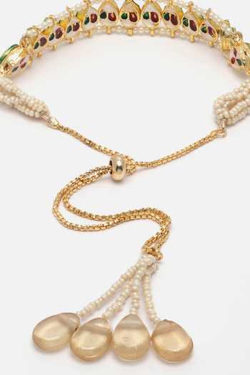 Dugran By Dugristyle_Gold Plated Pearls, Diamonds, Stones Kundan Studded Bracelet _at_Aza_Fashions