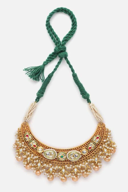 Dugran By Dugristyle_Green Pearl Drop Embellished Choker _Online_at_Aza_Fashions