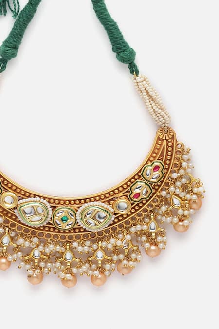 Buy_Dugran By Dugristyle_Green Pearl Drop Embellished Choker _Online_at_Aza_Fashions
