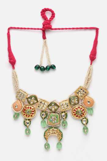Dugran By Dugristyle_Green Meenakari Work Choker _Online_at_Aza_Fashions