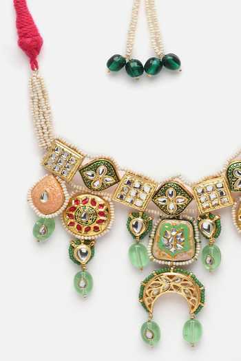 Buy_Dugran By Dugristyle_Green Meenakari Work Choker _Online_at_Aza_Fashions