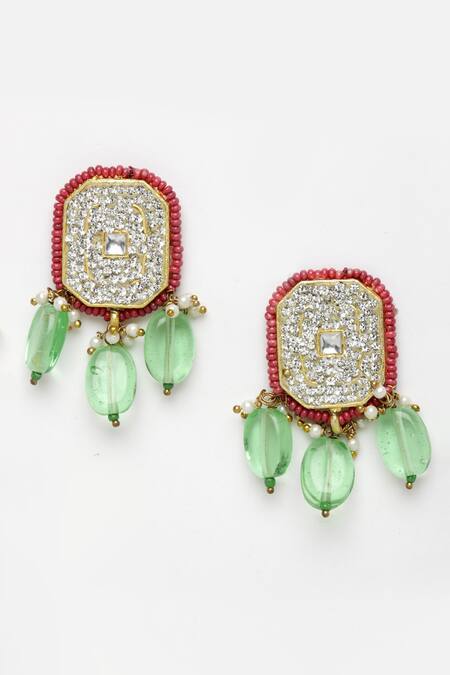 Shop_Dugran By Dugristyle_Pink Pearls, Stones, Diamonds Kundan Embellished Layered Necklace Set _Online_at_Aza_Fashions