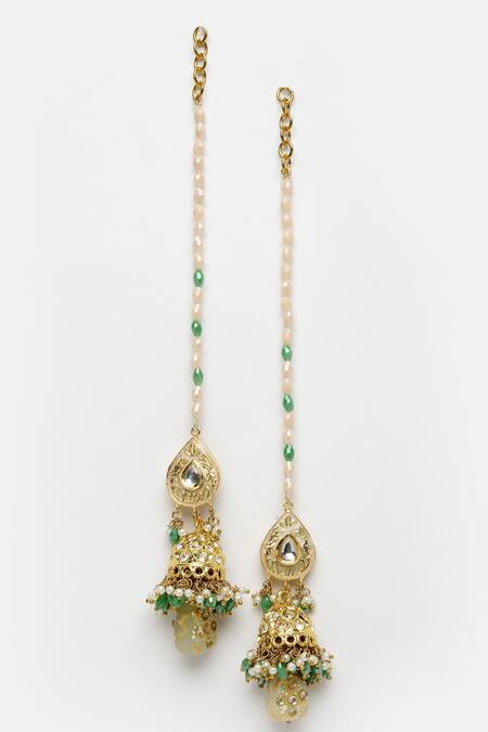 Shop_Dugran By Dugristyle_Green Pearls, Stones, American Diamond Embellished Pendant Choker Set _Online_at_Aza_Fashions