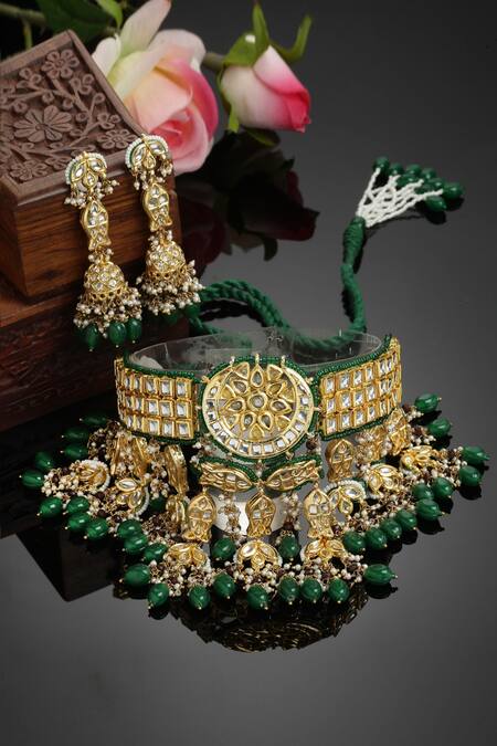 Dugran By Dugristyle_Multi Color Pearls, Stones Kundan Embellished Choker Set _Online_at_Aza_Fashions