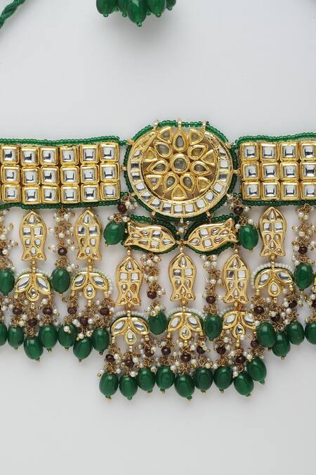 Buy_Dugran By Dugristyle_Multi Color Pearls, Stones Kundan Embellished Choker Set _Online_at_Aza_Fashions