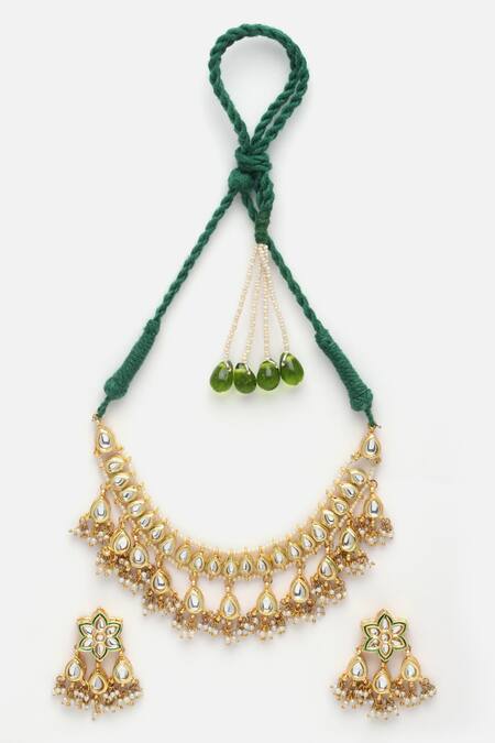 Dugran By Dugristyle_Gold Plated Diamonds, Pearls Kundan Studded Choker Set _Online_at_Aza_Fashions