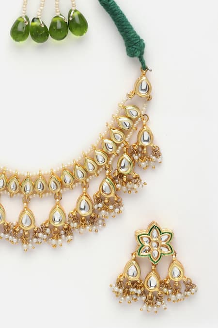 Buy_Dugran By Dugristyle_Gold Plated Diamonds, Pearls Kundan Studded Choker Set _Online_at_Aza_Fashions