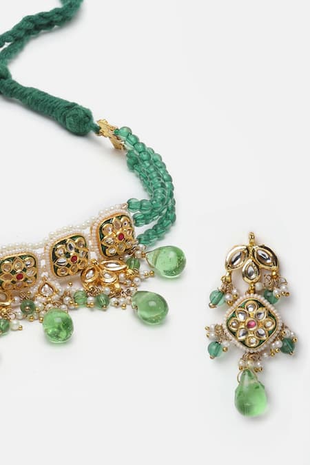 Buy Dugran By Dugristyle Green Beads, Pearls Drop Choker Set Online at Aza Fashions Buy_Dugran By Dugristyle_Green Beads, Pearls Drop Choker Set _Online_at_Aza_Fashions