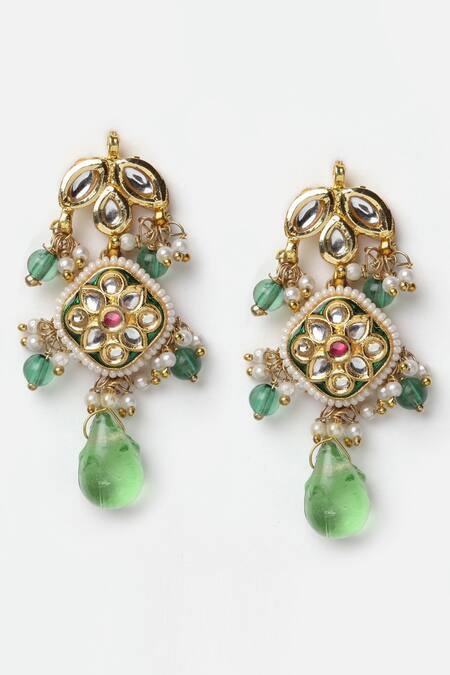 Shop Dugran By Dugristyle Green Beads, Pearls Drop Choker Set Online at Aza Fashions Shop_Dugran By Dugristyle_Green Beads, Pearls Drop Choker Set _Online_at_Aza_Fashions