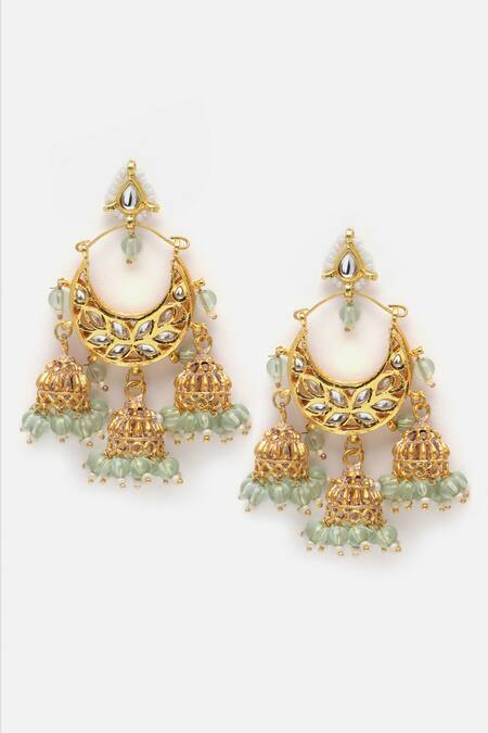 Shop_Dugran By Dugristyle_Green Metallic Thread, Crystals Meenakari Work Choker Set _Online_at_Aza_Fashions