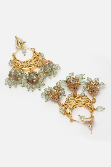 Dugran By Dugristyle_Green Metallic Thread, Crystals Meenakari Work Choker Set _at_Aza_Fashions