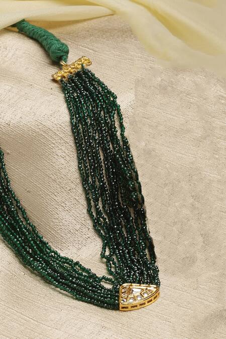 Dugran By Dugristyle_Cream Bead Embellished Layered Pendant Necklace _Online_at_Aza_Fashions