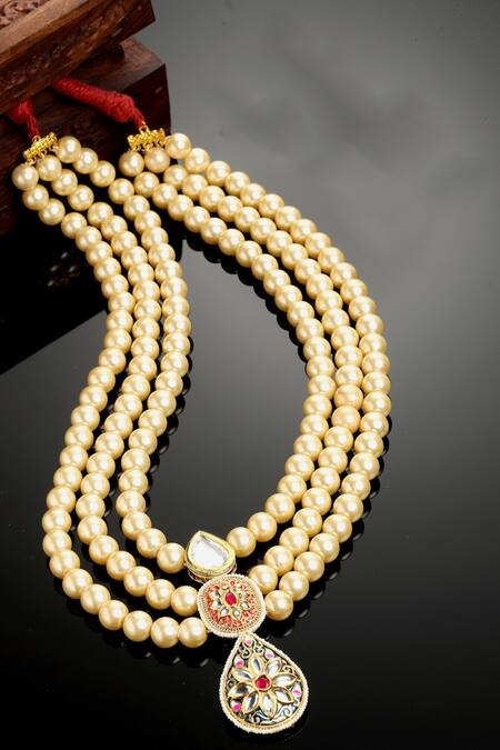 Dugran By Dugristyle_Multi Color Layered Pearl Necklace _Online_at_Aza_Fashions