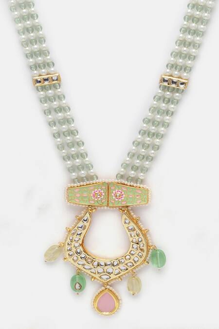 Buy Dugran By Dugristyle Green Kundan Embellished Pendant Necklace Online at Aza Fashions Buy_Dugran By Dugristyle_Green Kundan Embellished Pendant Necklace _Online_at_Aza_Fashions