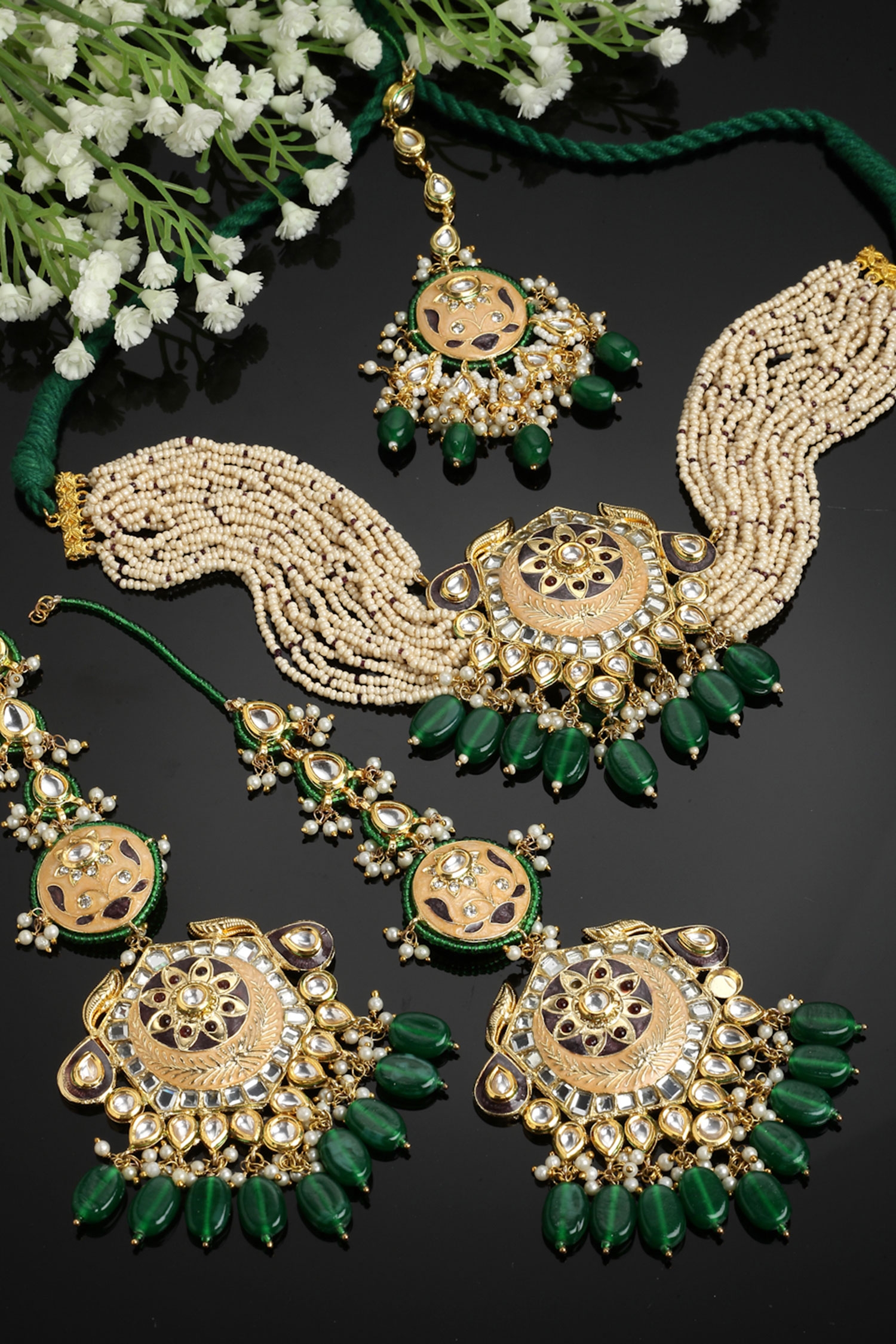 Dugran By Dugristyle_Multi Color Pearls, Zari, Stones Layered Choker Set _Online_at_Aza_Fashions