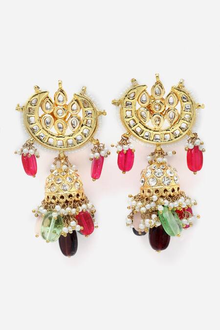 Shop_Dugran By Dugristyle_Multi Color Diamonds, Stones Drop Choker Set _Online_at_Aza_Fashions