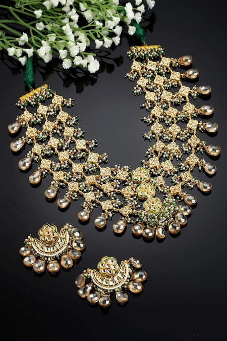 Dugran By Dugristyle_Multi Color Pearls, Stones Kundan Embellished Layered Necklace Set _Online_at_Aza_Fashions