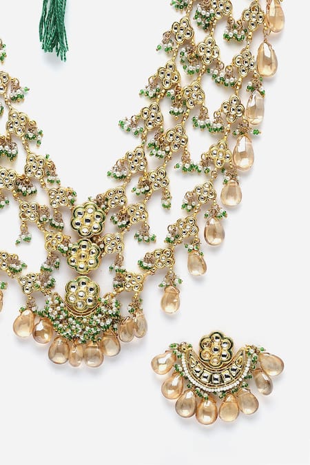 Buy_Dugran By Dugristyle_Multi Color Pearls, Stones Kundan Embellished Layered Necklace Set _Online_at_Aza_Fashions