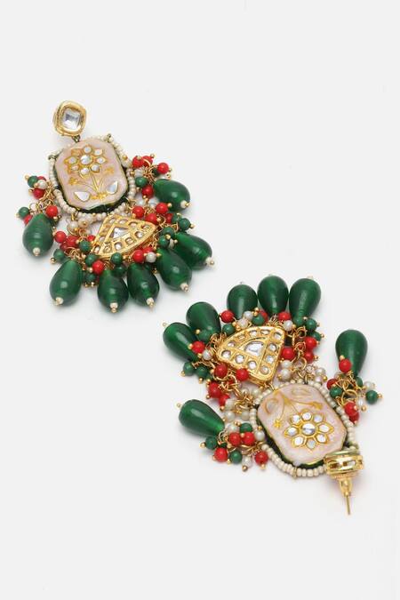 Dugran By Dugristyle_Green Pearls, Stones Layered Pendant Necklace Set_at_Aza_Fashions