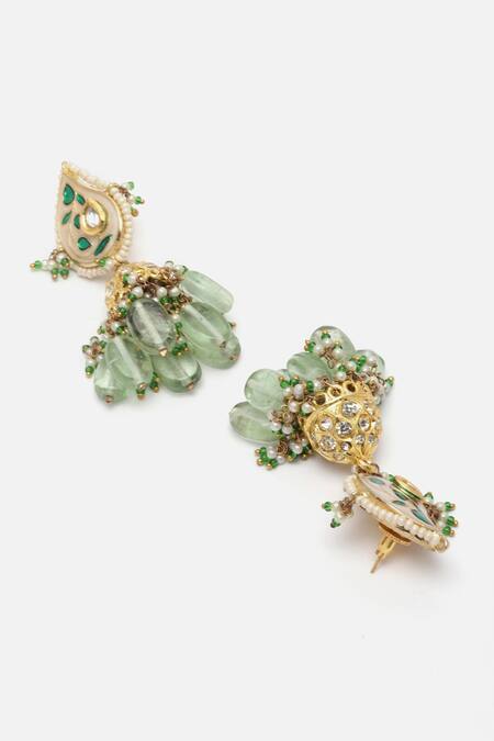 Dugran By Dugristyle Green Pearls, Stones, Metallic Thread Meenakari Work Pendant Necklace Set at Aza Fashions Dugran By Dugristyle_Green Pearls, Stones, Metallic Thread Meenakari Work Pendant Necklace Set _at_Aza_Fashions